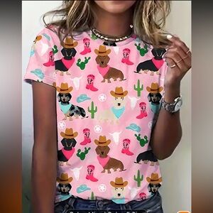 New Pink Dachshund Dog Cowboy Tee T-shirt SZ XL
